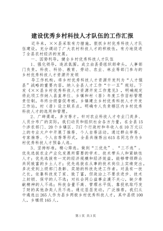 建设优秀乡村科技人才队伍的工作汇报 