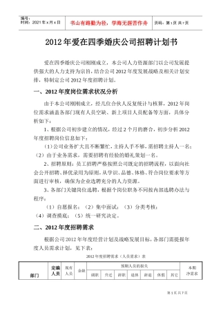 某某婚庆公司招聘计划书