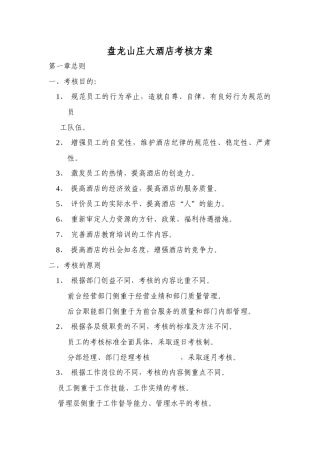 盘龙山庄大酒店考核方案