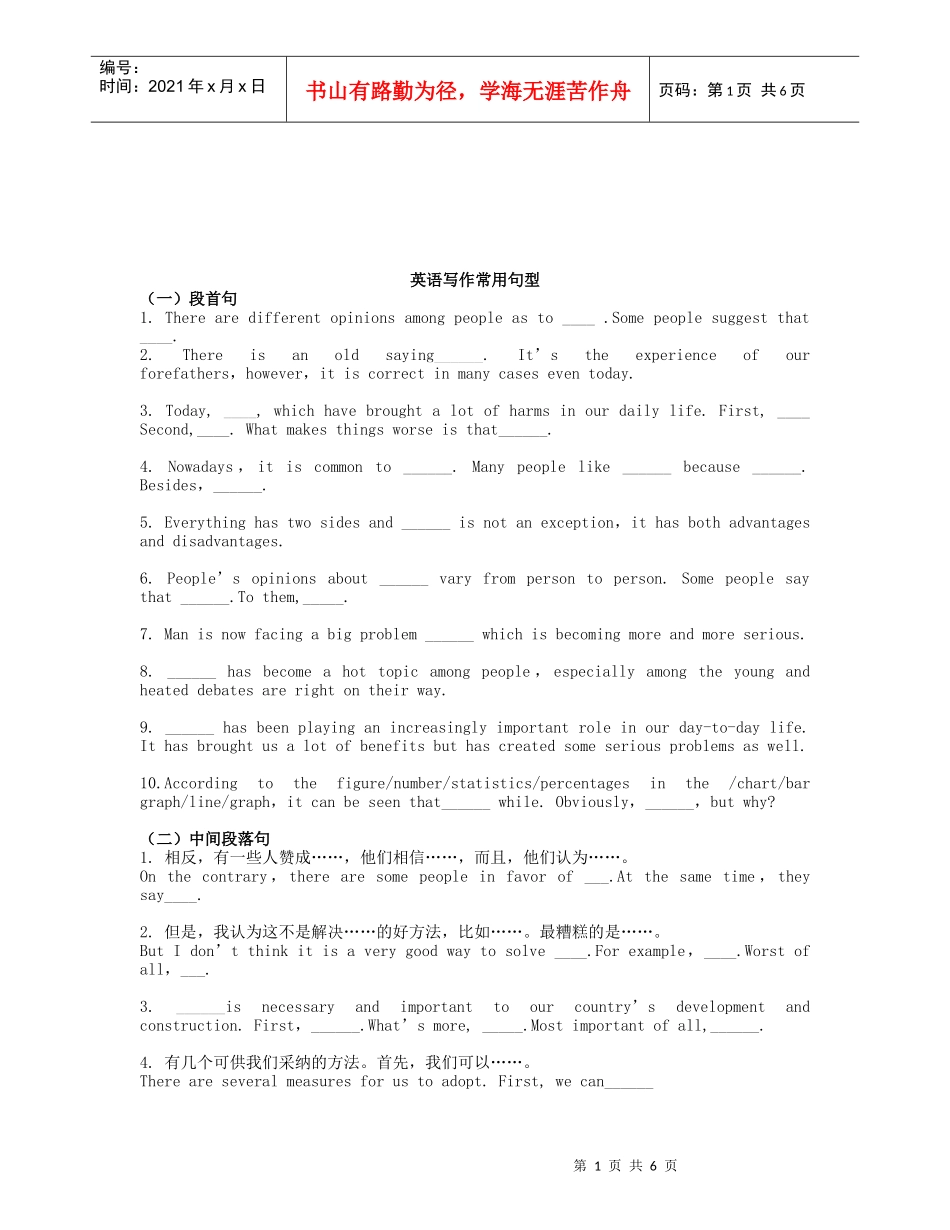 现代英语写作常用句型汇总_第1页