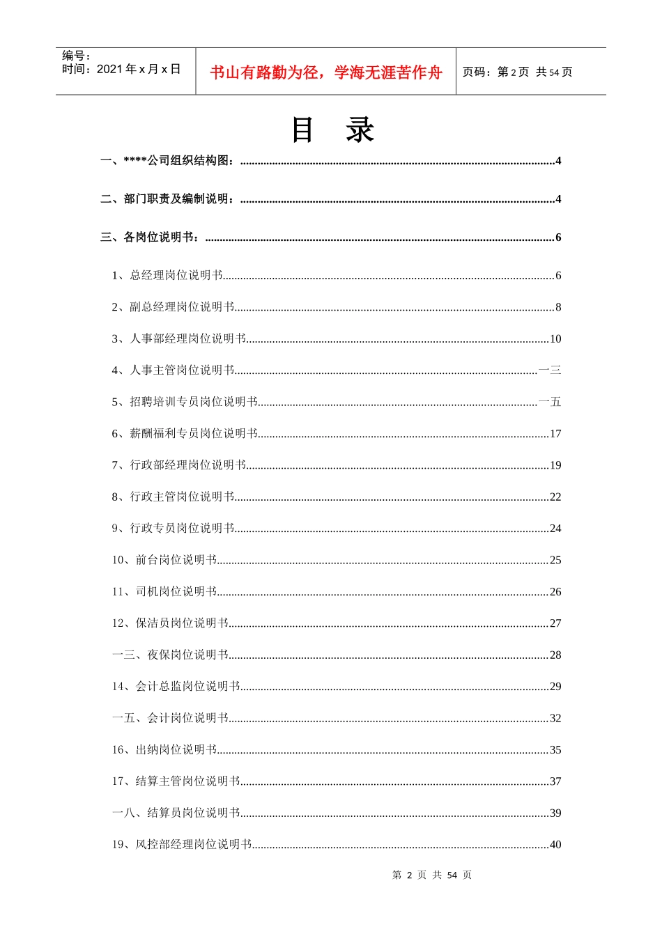 某投资公司人力资源规划及岗位说明书_第2页