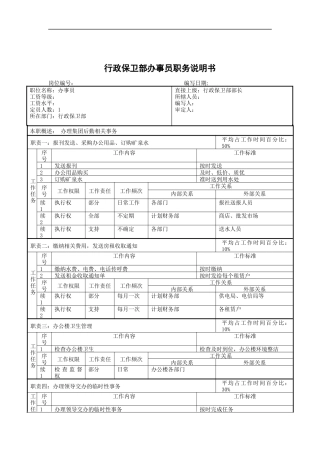 行政保卫部办事员职务说明书