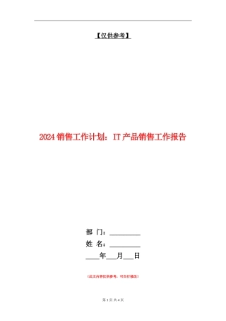 2024销售工作计划：IT产品销售工作报告