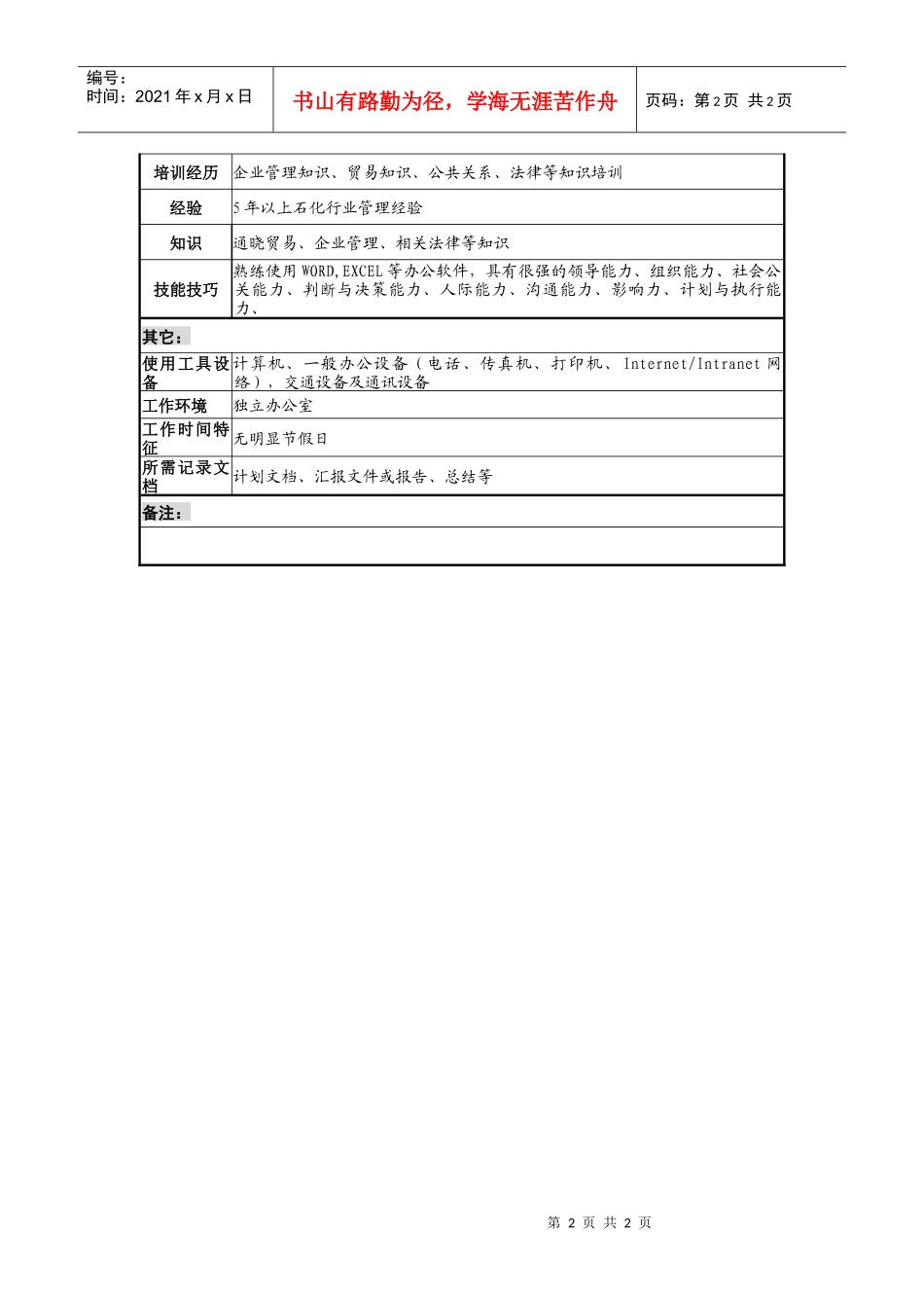 石化事业部总经理职务说明书_第2页