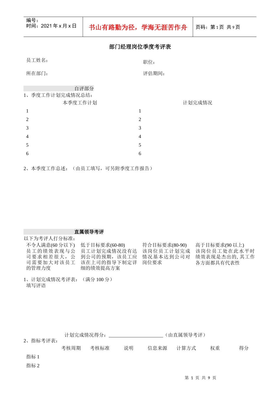 某体育用品公司绩效考核表全套_第1页