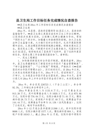 县卫生局工作目标任务完成情况自查报告 