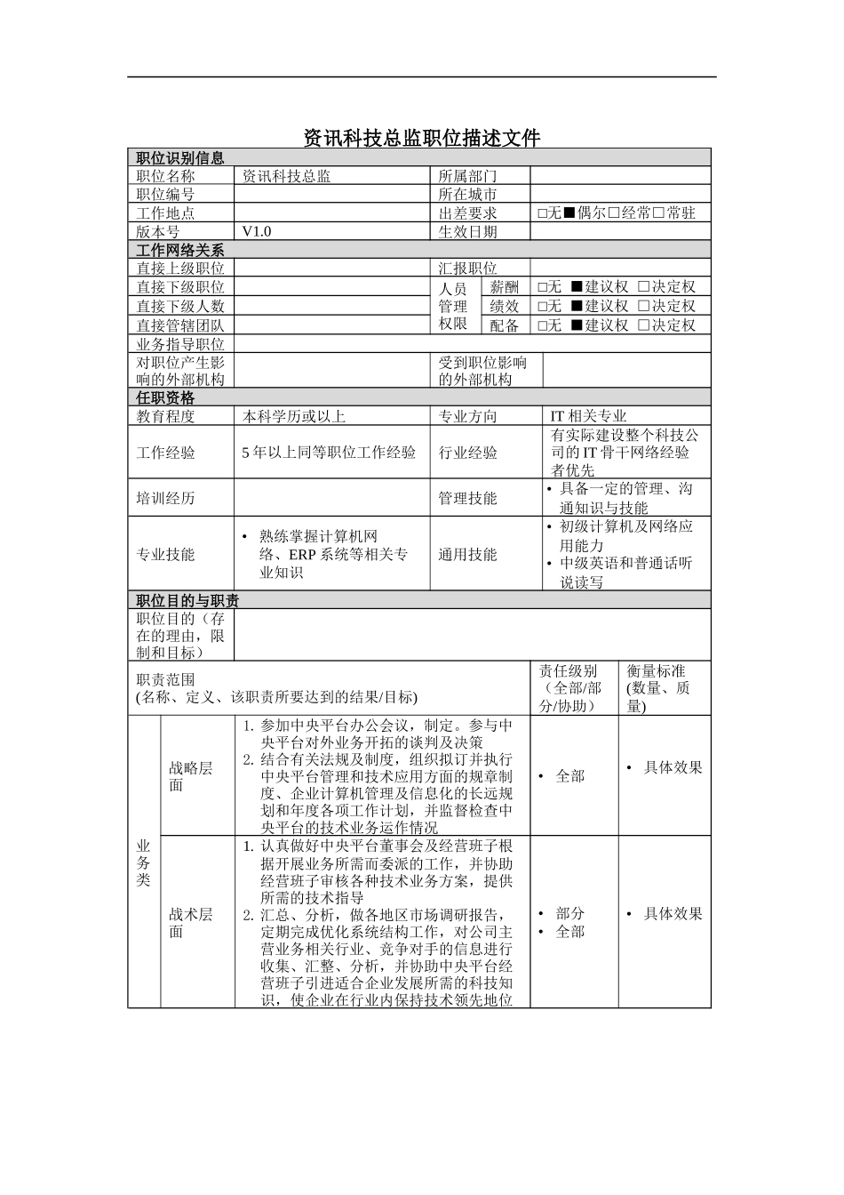 资讯科技总监岗位说明书_第1页