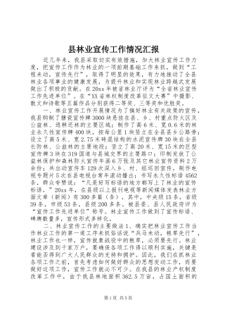 县林业宣传工作情况汇报 
