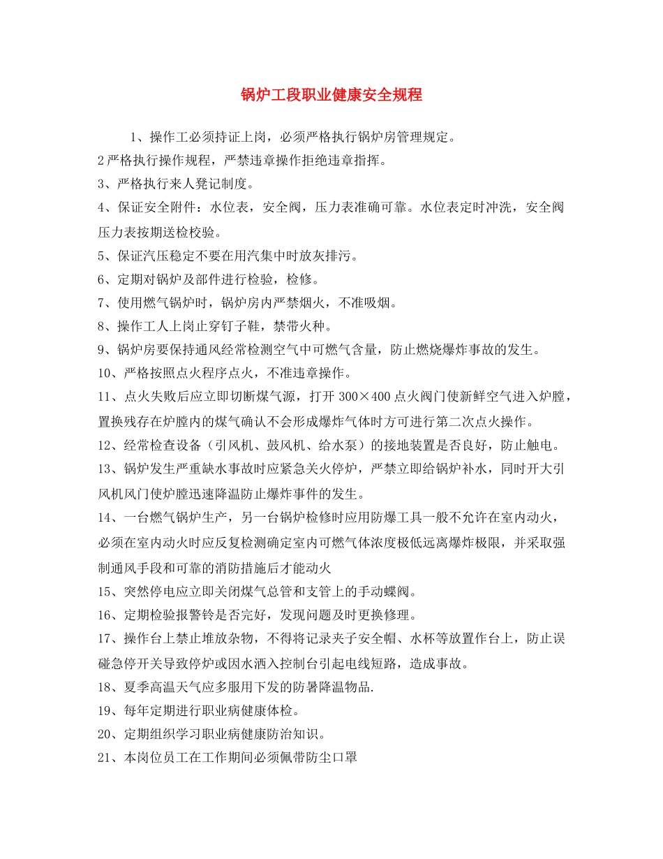 《安全操作规程》之锅炉工段职业健康安全规程 _第1页