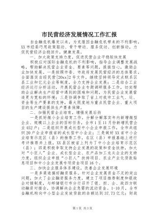 市民营经济发展情况工作汇报 