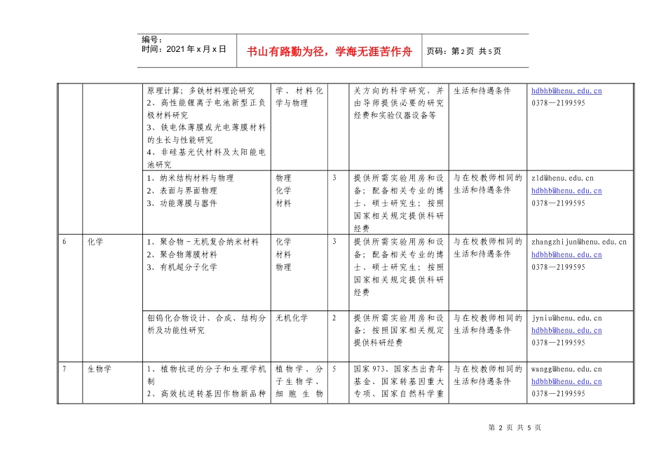 河南大学博士后研究人员需求信息表-河南省博士后研究人员需_第2页