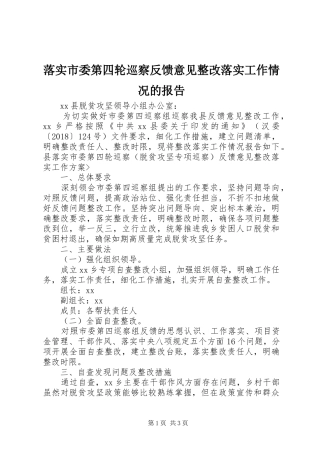 落实市委第四轮巡察反馈意见整改落实工作情况的报告 