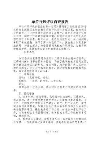 单位行风评议自查报告 