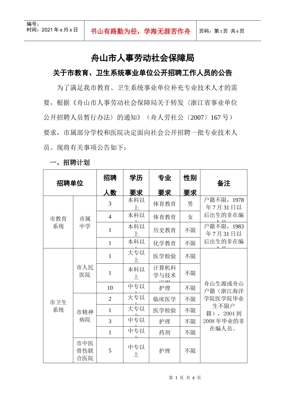 舟山市人事劳动社会保障局_第1页