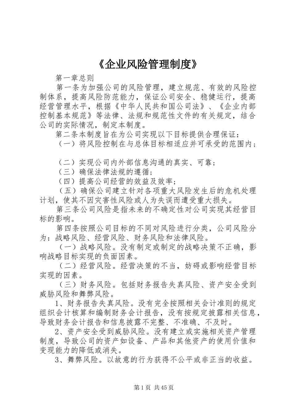《企业风险管理规章制度》_第1页