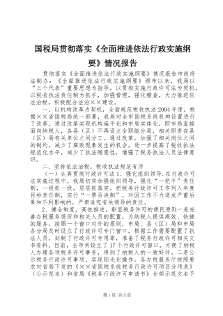国税局贯彻落实《全面推进依法行政实施纲要》情况报告 