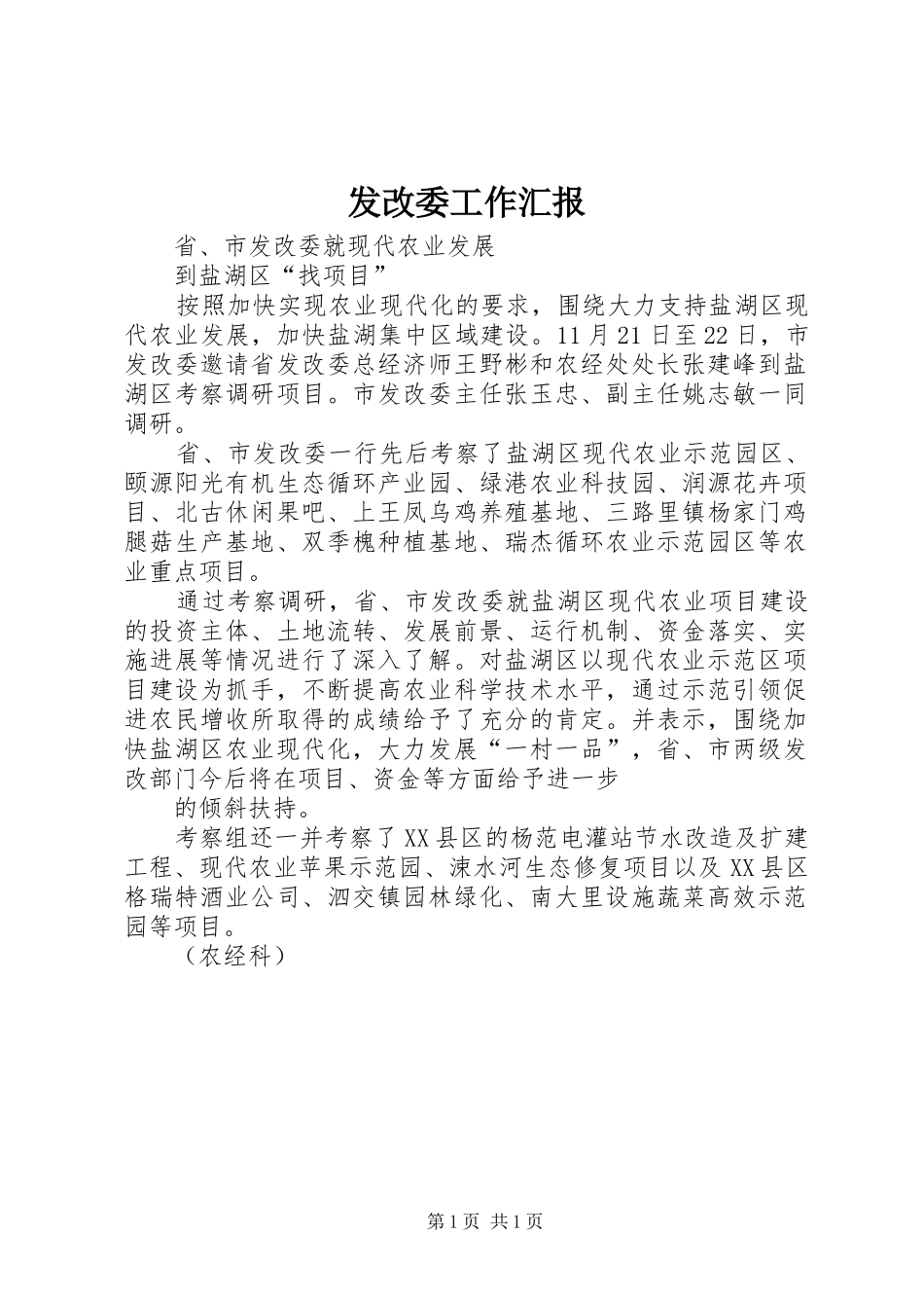 发改委工作汇报 _第1页