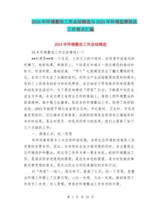 2024年环境整治工作总结精选与2024年环境监察执法工作要点汇编