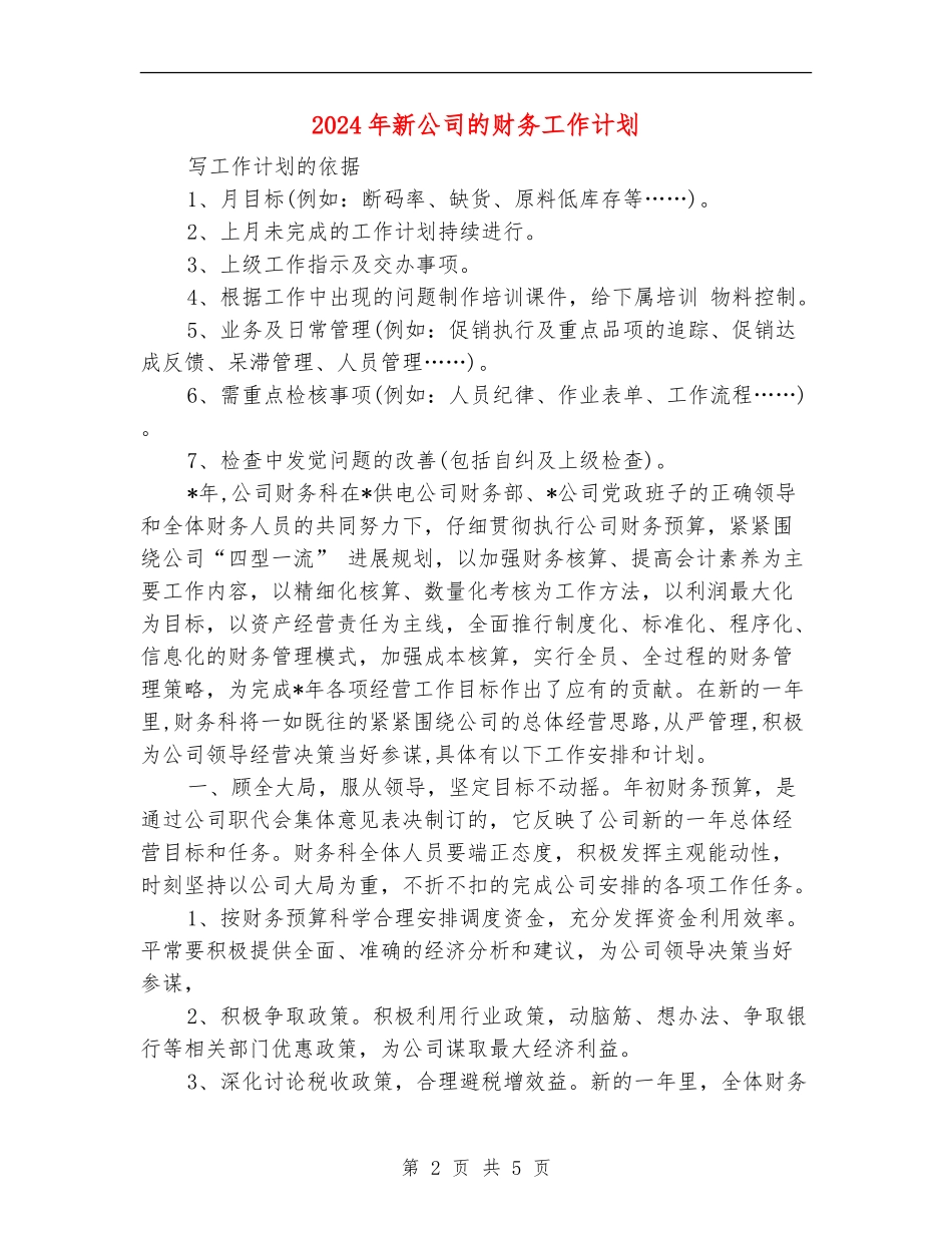 2024年新公司的财务工作计划_第2页