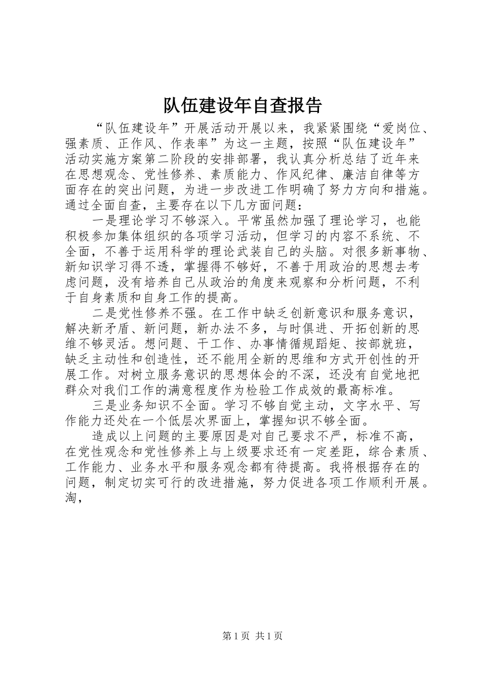 队伍建设年自查报告1 _第1页