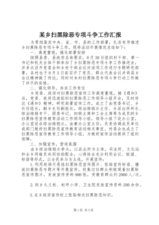 某乡扫黑除恶专项斗争工作汇报 