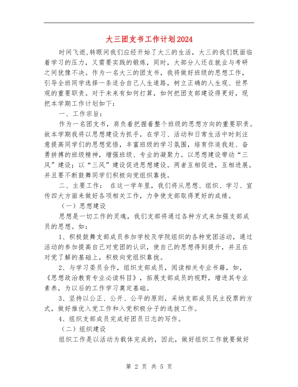 大三团支书工作计划2024_第2页