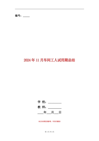 2024年11月车间工人试用期总结