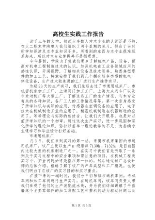 高校生实践工作报告 