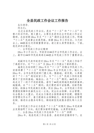 全县民政工作会议工作报告 