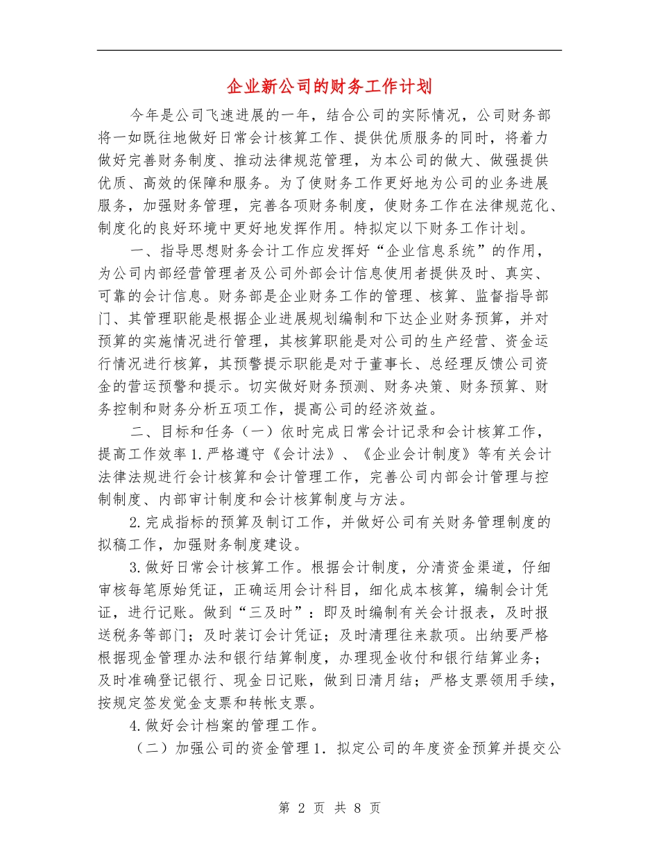 企业新公司的财务工作计划_第2页