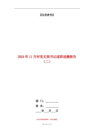 2024年11月村党支部书记述职述廉报告
