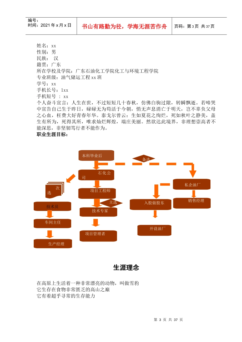 广东石油化工学院油气储运职业生涯规划书_第3页