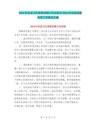 2024年全县卫生系统双拥工作总结与2024年全县发展改革工作要点汇编