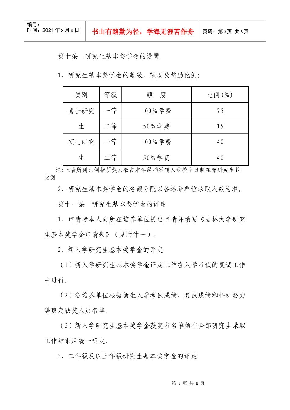 生新生优秀奖学金”和“研究生优秀奖学金”评定工作实施办法(试行_第3页