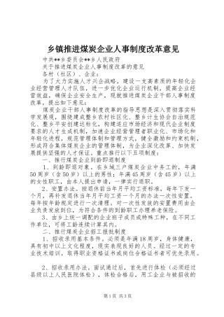 乡镇推进煤炭企业人事规章制度改革意见 