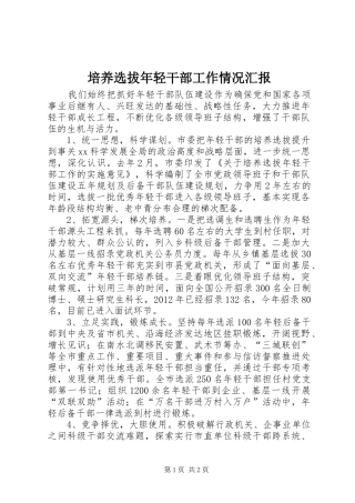 培养选拔年轻干部工作情况汇报 