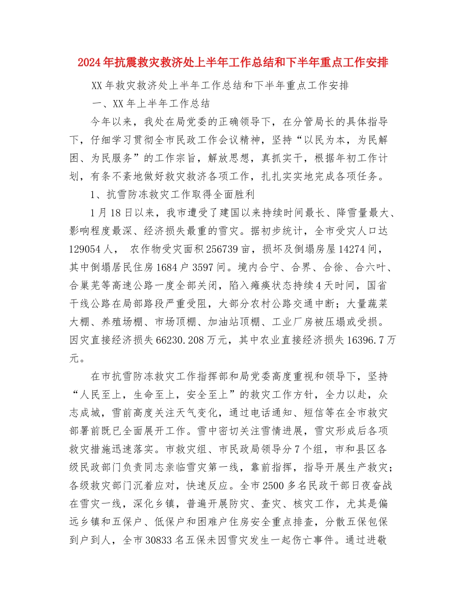 2024年投资部年终工作总结与2024年抗震救灾救济处上半年工作总结和下半年重点工作安排汇编_第3页