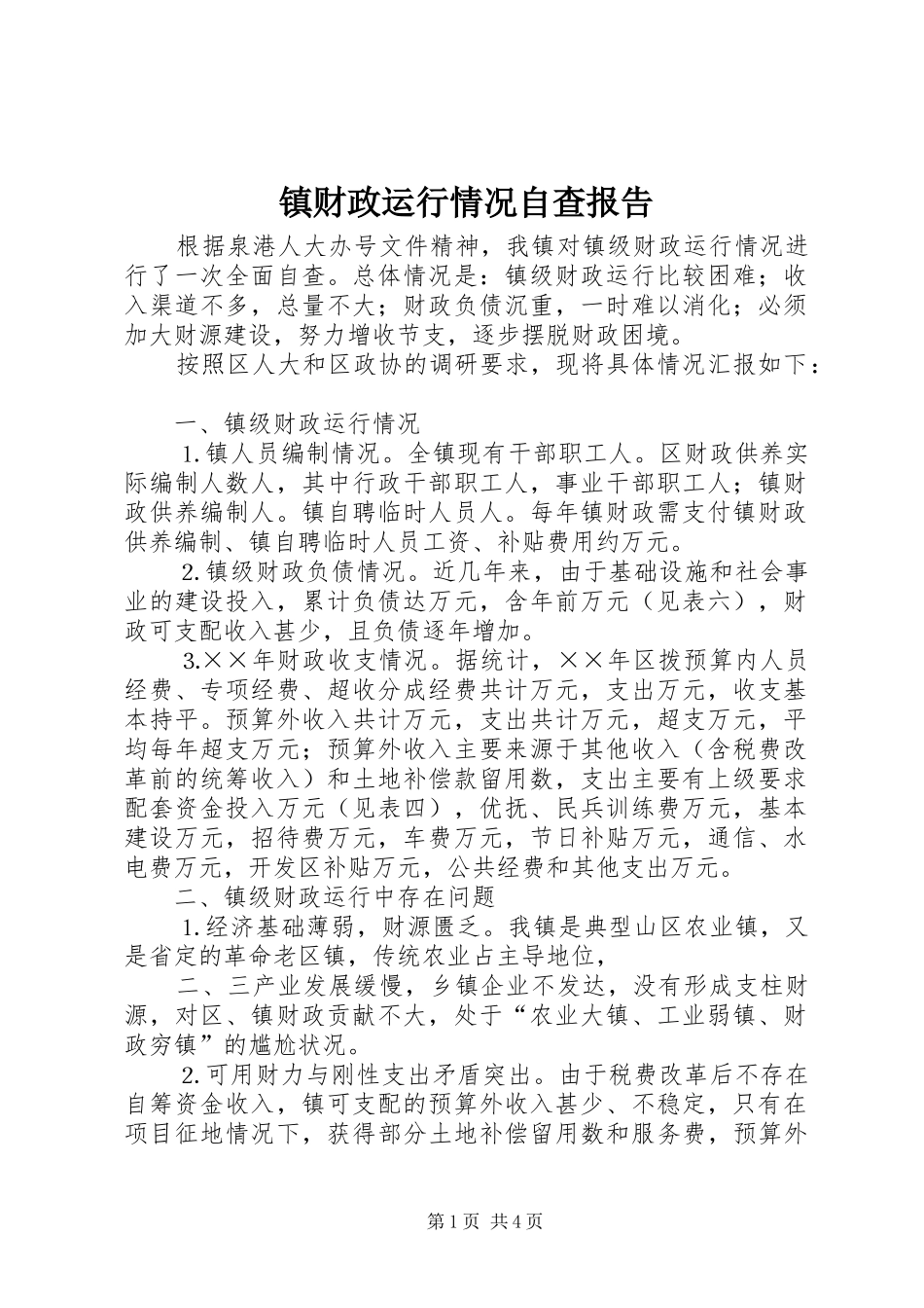镇财政运行情况自查报告 _第1页