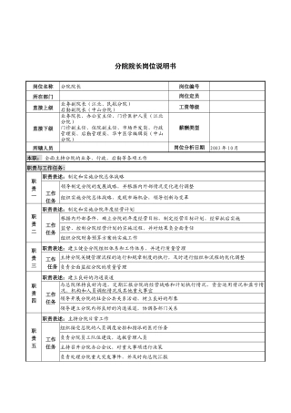 湖北新华医院分院院长岗位说明书