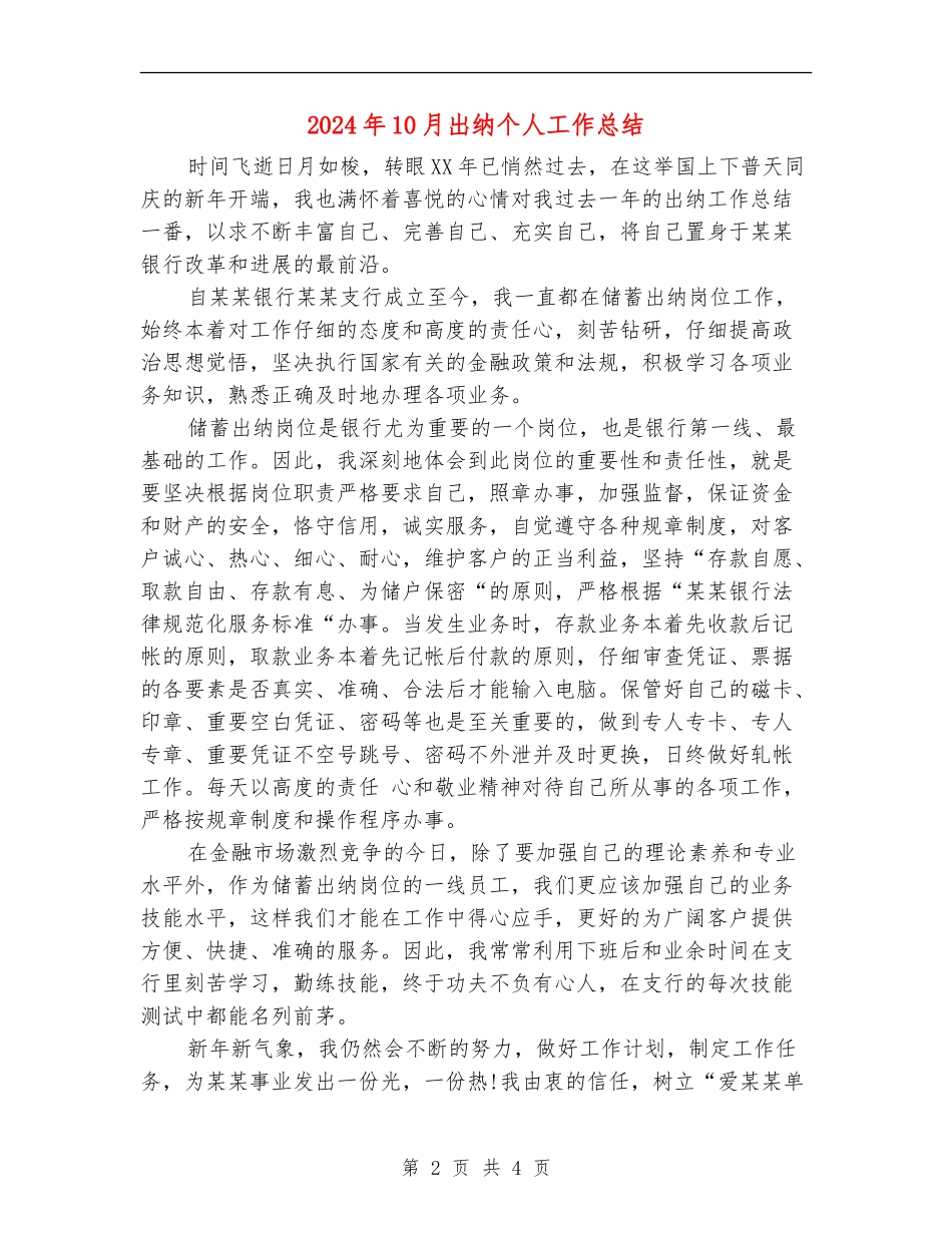 2024年10月出纳个人工作总结_第2页
