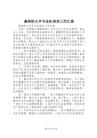 森林防火半专业队培训工作汇报 