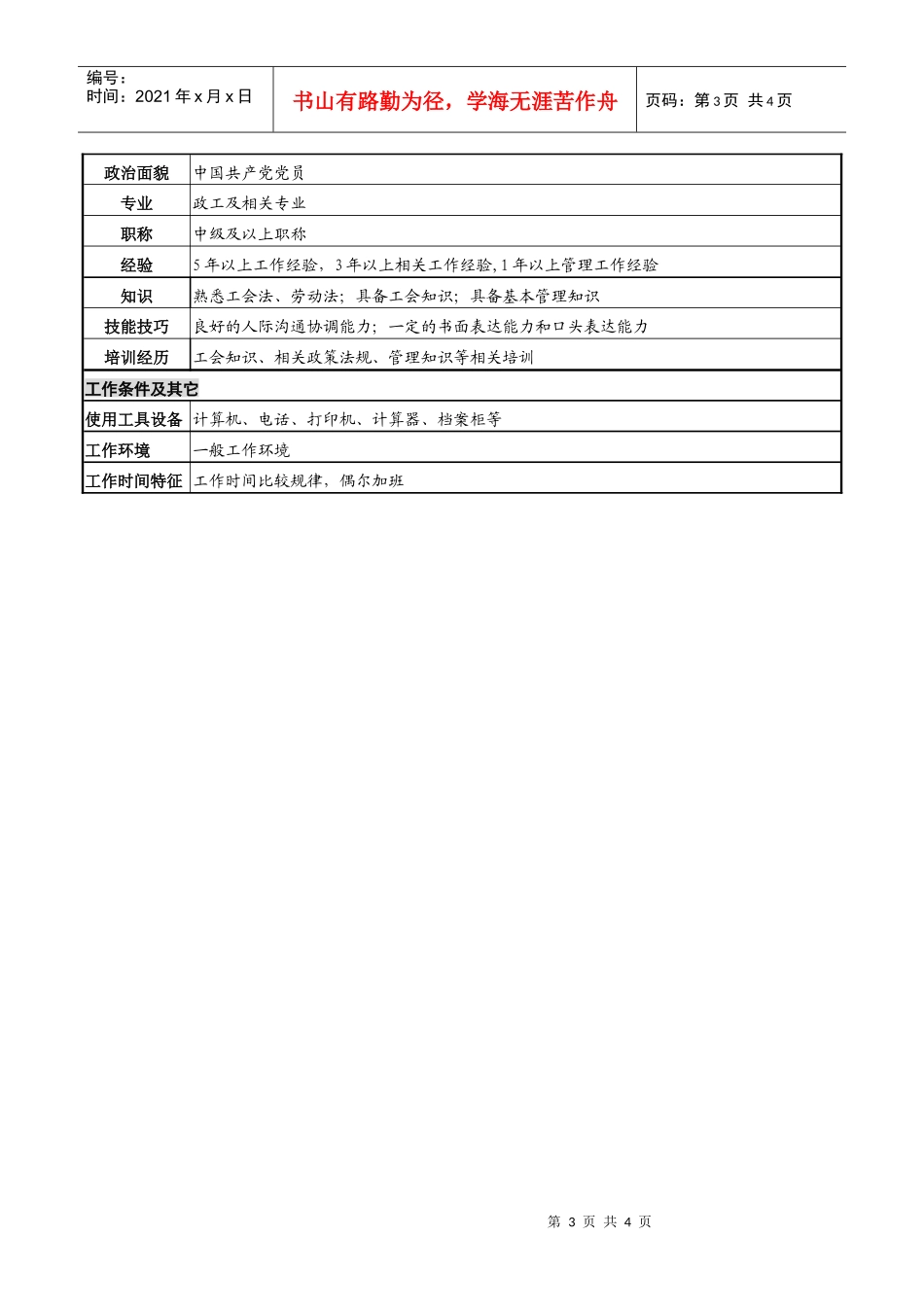 某高速公路公司工会副主席岗位说明书_第3页