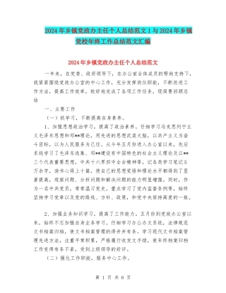 2024年乡镇党政办主任个人总结范文1与2024年乡镇党校年终工作总结范文汇编