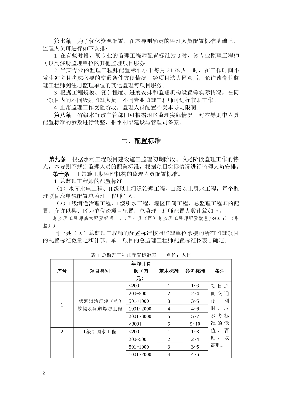 水利工程建设施工监理机构监理人员配置标准导则_第2页