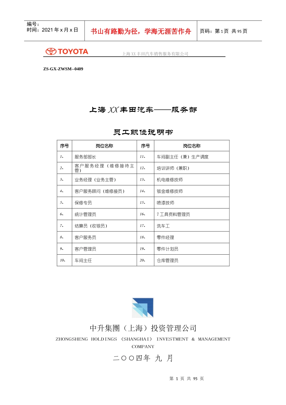 某汽车职位说明书全套_第1页