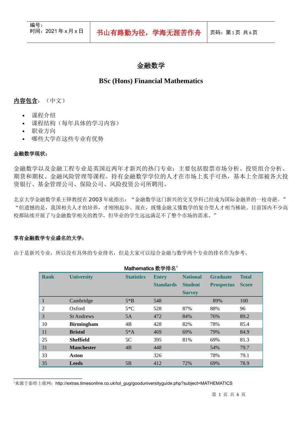 金融数学专业doc-jessica：bsc(hons)_第1页