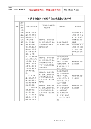 本溪市物价局行政处罚自由裁量权实施标准