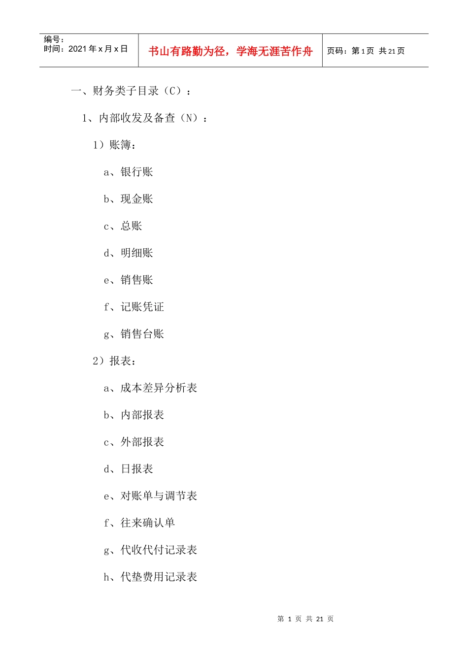 档案管理目录索引(AG301)_第1页