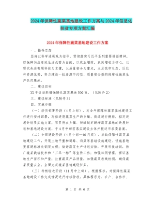 2024年保障性蔬菜基地建设工作方案与2024年信息化扶贫专项方案汇编