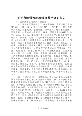 关于市河道水环境综合整治调研报告 